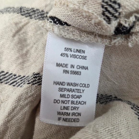 Tahari Striped Asymmetrical Midi Dress Linen Viscose Beige Black Size S - Picture 6 of 7